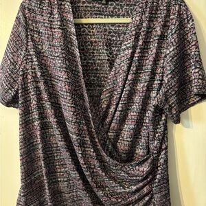 Jones New York Pink and Black Draped Blouse